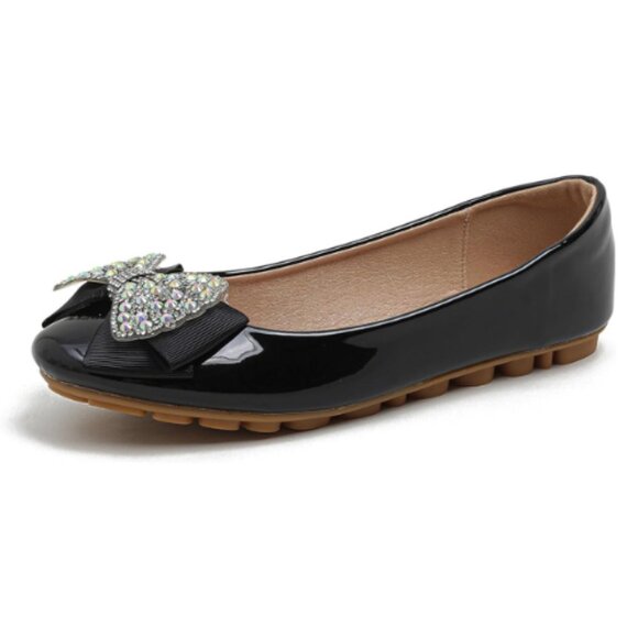 Women's Flat Shoe Patent Leather Comfortable Round Toe Bow Slip on 39 EUR Black - Picture 2 of 5